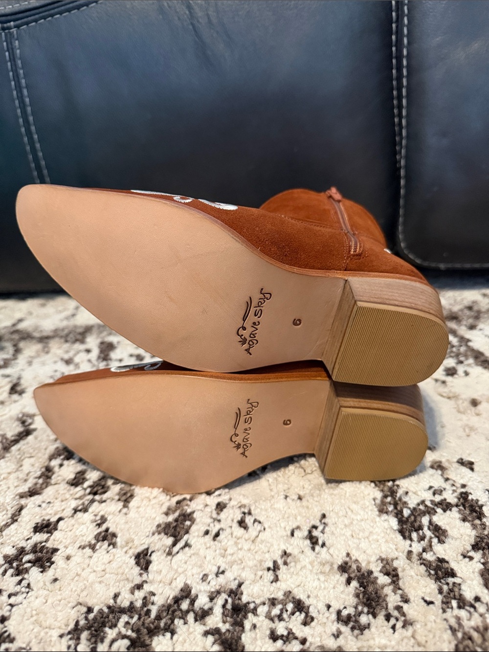Agave Sky Women's Cowgirl Brown Suede Ankle Boots with Creme Embroidery - Picture 6 of 6